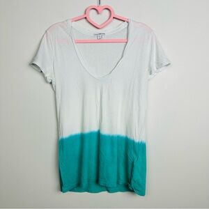 James Perse White and Teal Ombré dip tie dye Short Sleeve Tee Size 2